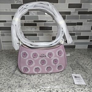 Coach Teri Mini Crossbody Bag With Floral Applique (Silver/Lilac)